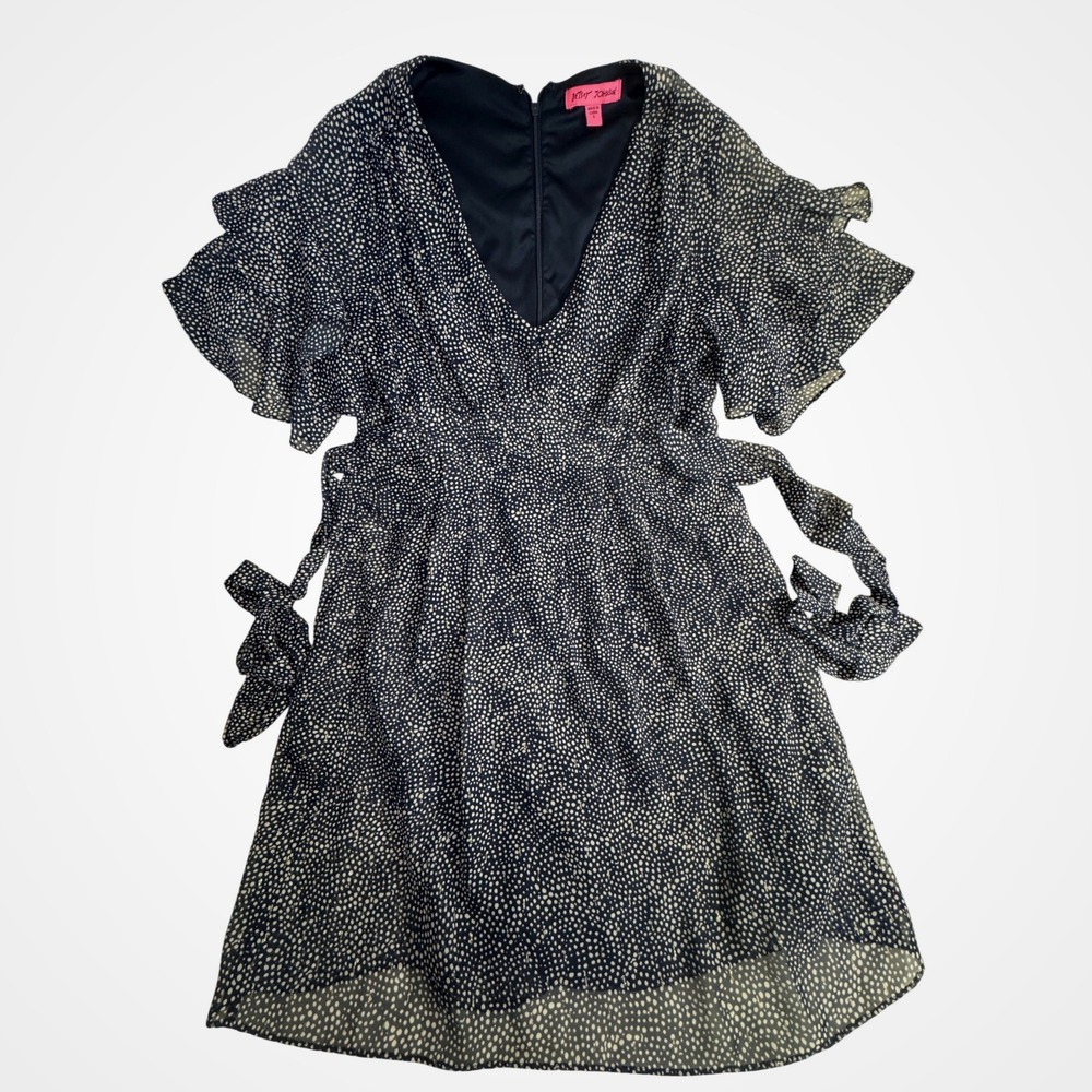 Betsey Johnson Navy Metallic Speckled Dot Flutter Sleeve Mini Dress Size‎ 6